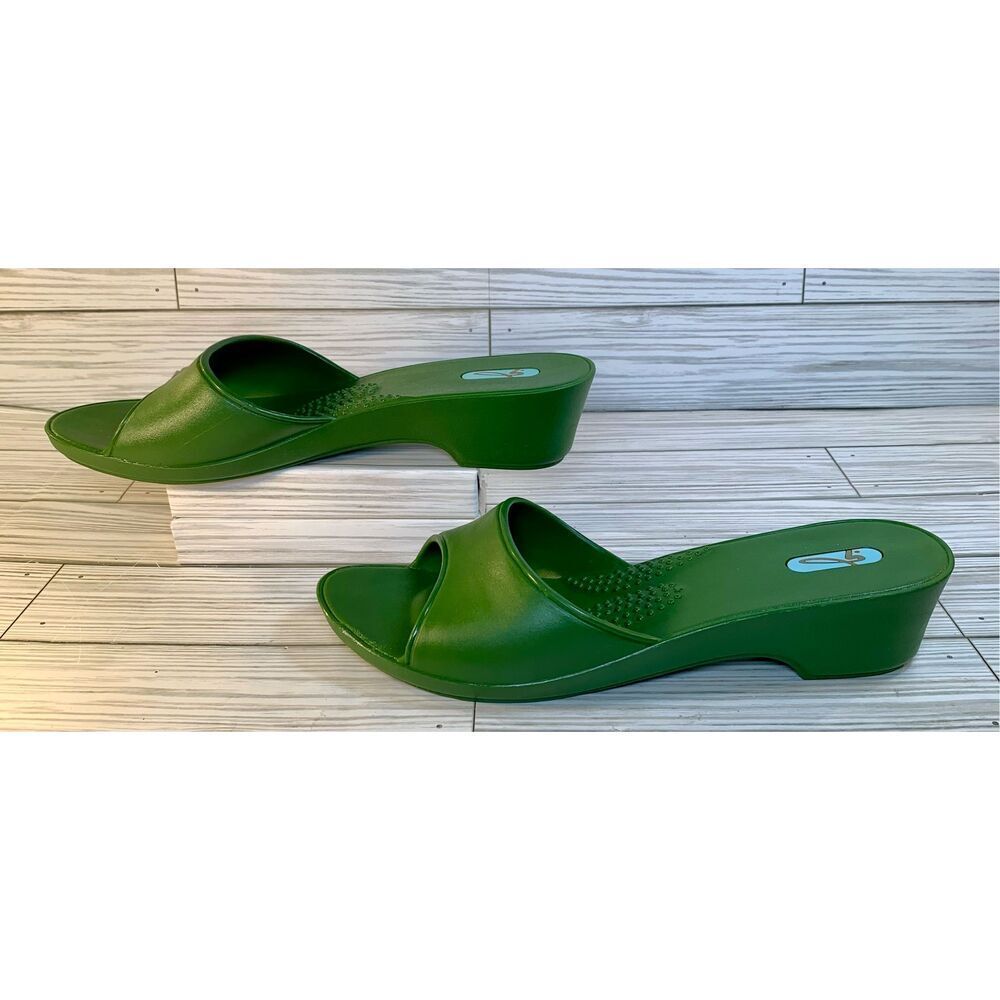 Oka B Slide Slip On Open Toe Heels In Army Green - image 2